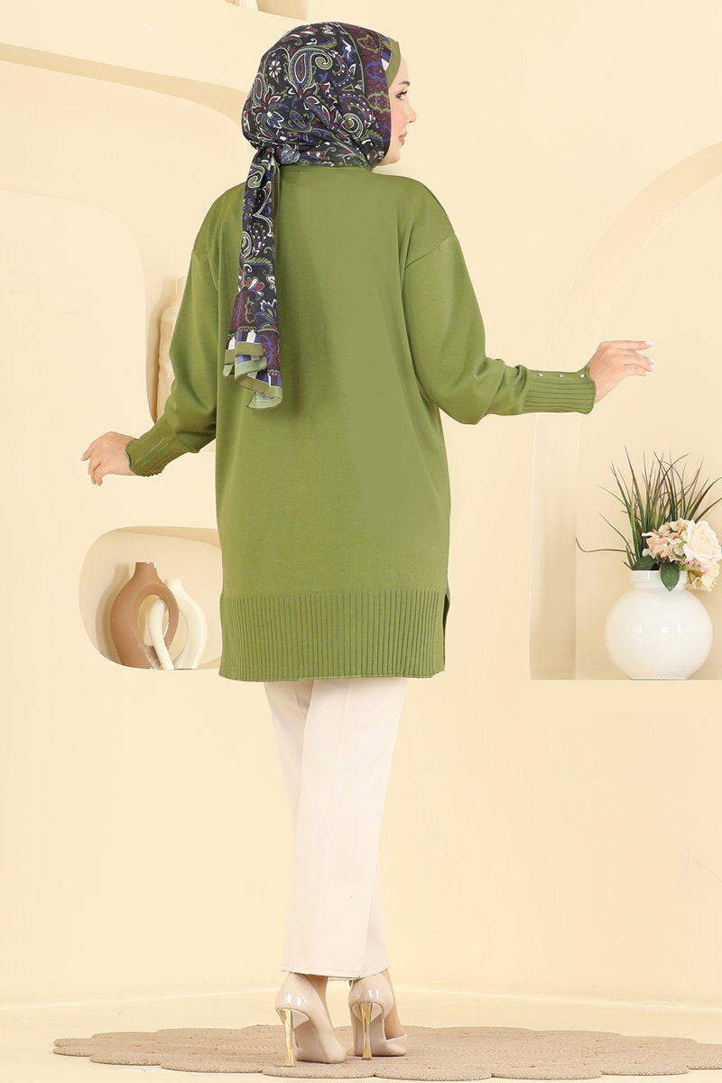 Elegant Stone-Detail Mercerised Tunic - Olive