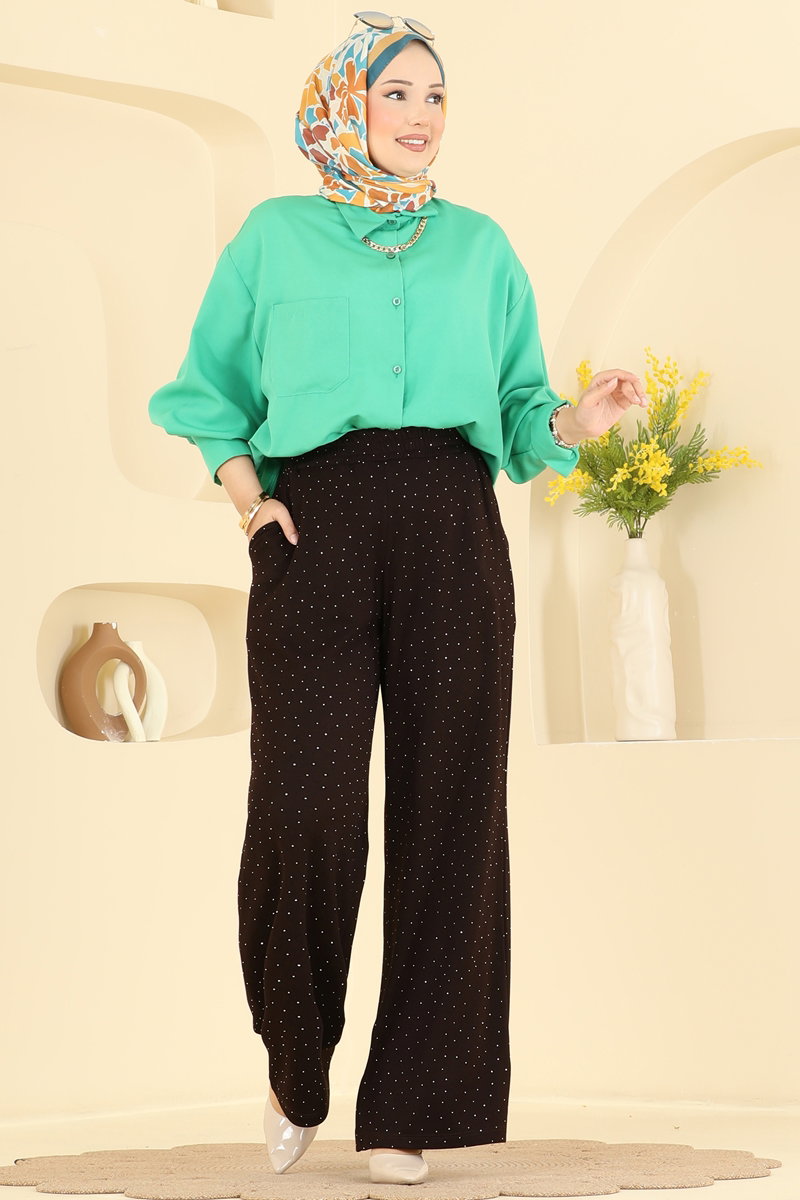 Stone-Detail Modal Trousers - Dark Brown