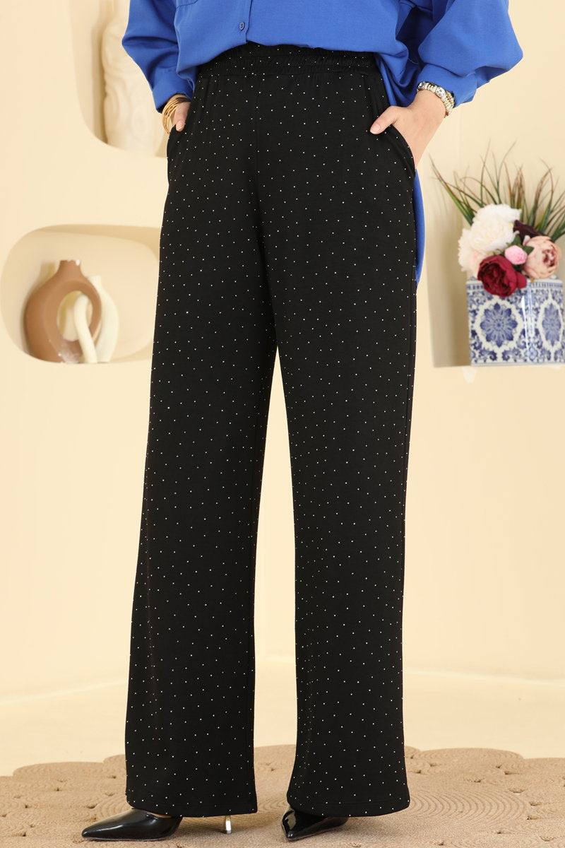 Stone-Detail Modal Trousers - Black