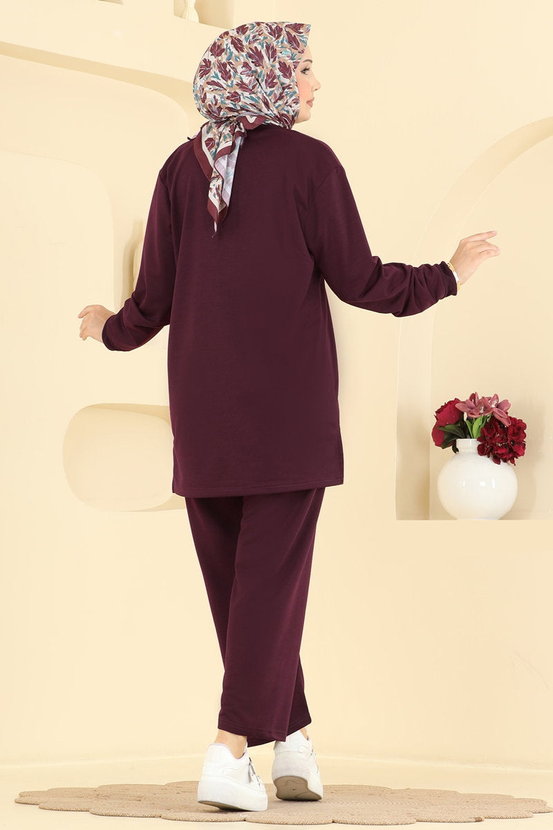Relaxed Two-Piece Set with Stones - Plum