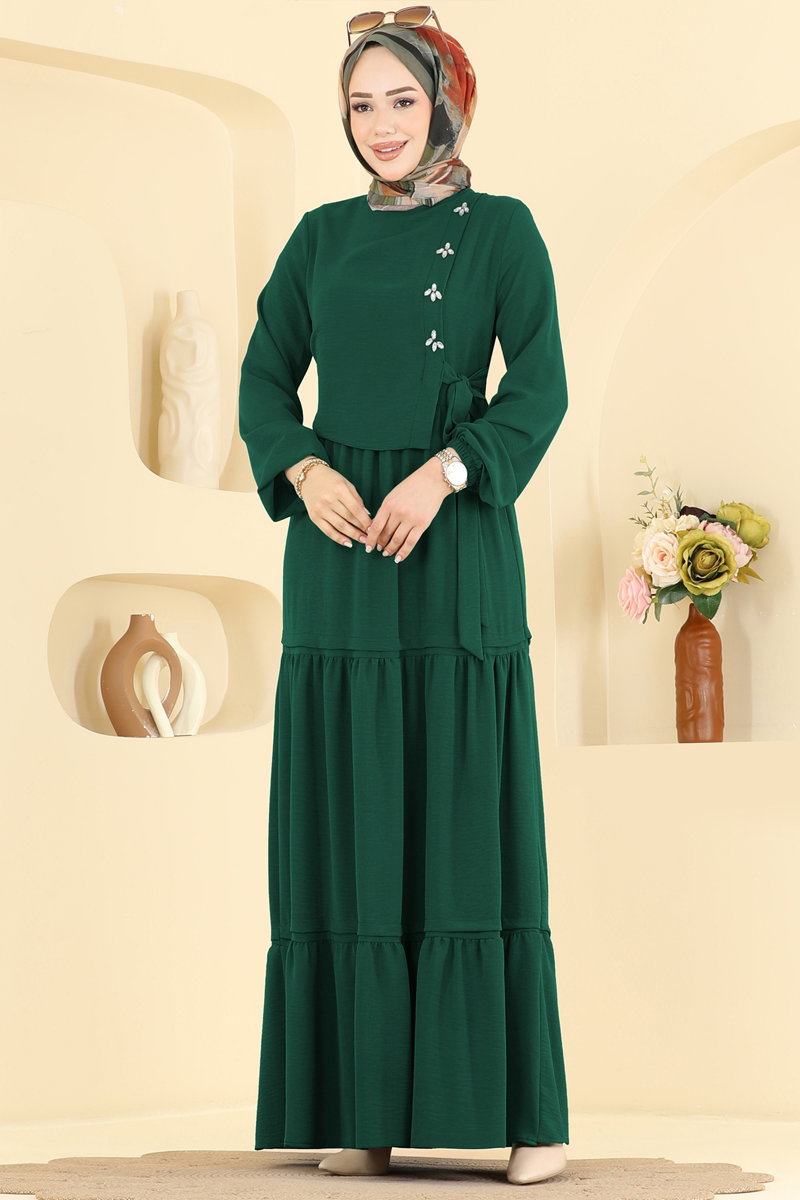 Elegant Stone-Detail Aerobin Dress - Teal
