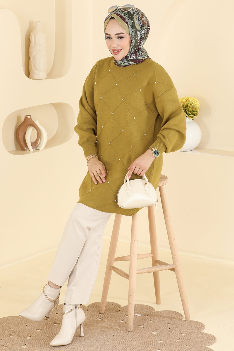 Stone-Detail Knit Tunic - Acid Wash