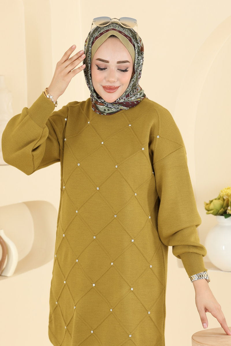Stone-Detail Knit Tunic - Acid Wash