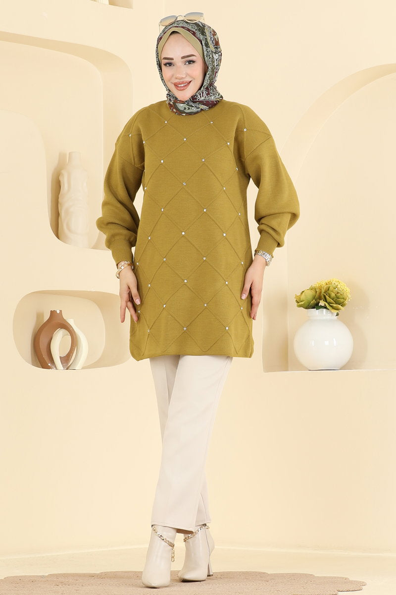 Stone-Detail Knit Tunic - Acid Wash