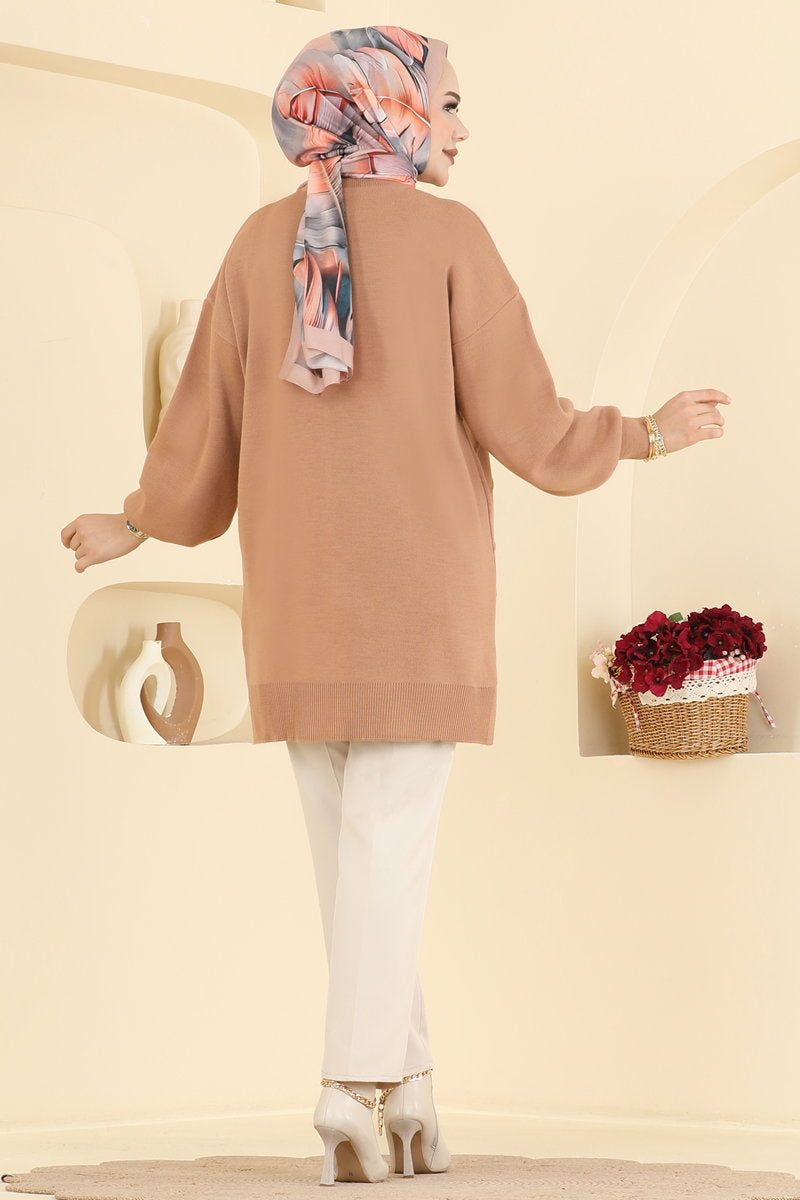 Stone-Embellished Knit Tunic - Mink