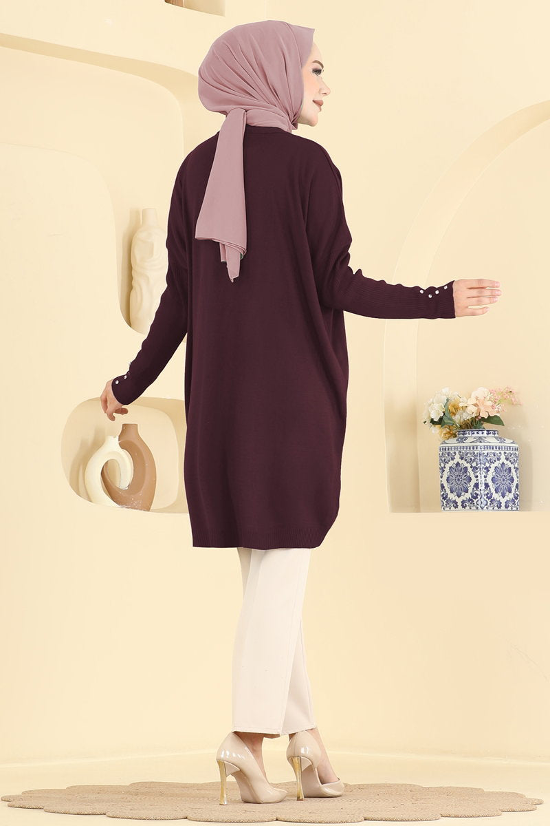 Embellished Knit Tunic - Burgundy
