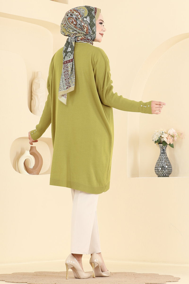 Embellished Knit Tunic - Olive