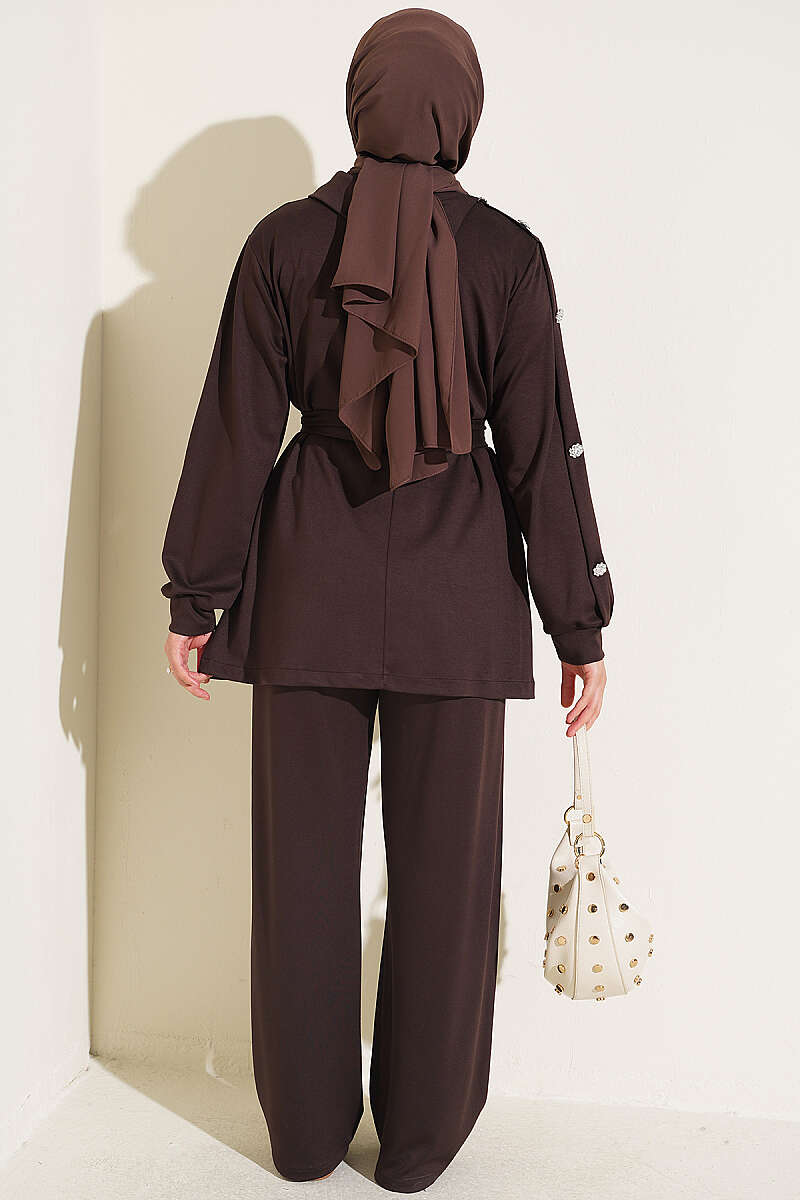 Two-Piece Set with Jewelled Buttons - Dark Brown