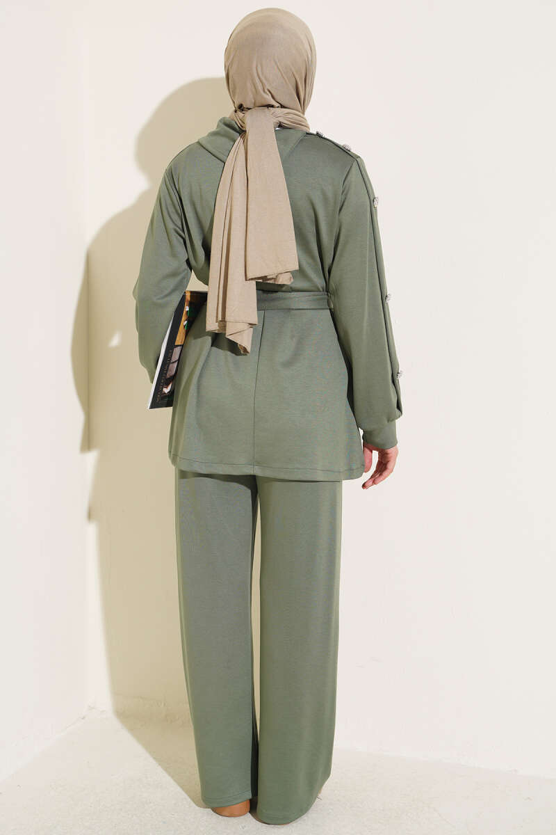 Two-Piece Set with Jewelled Buttons - Almond Green