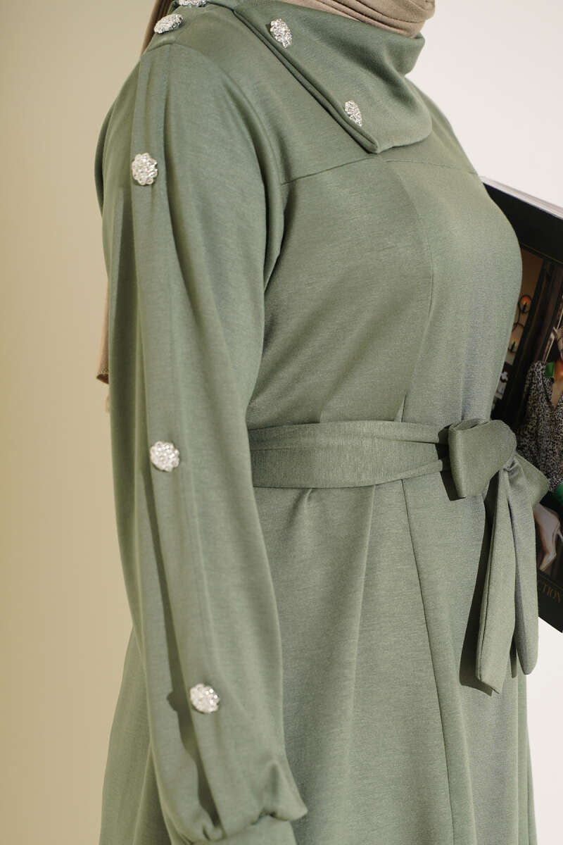 Two-Piece Set with Jewelled Buttons - Almond Green