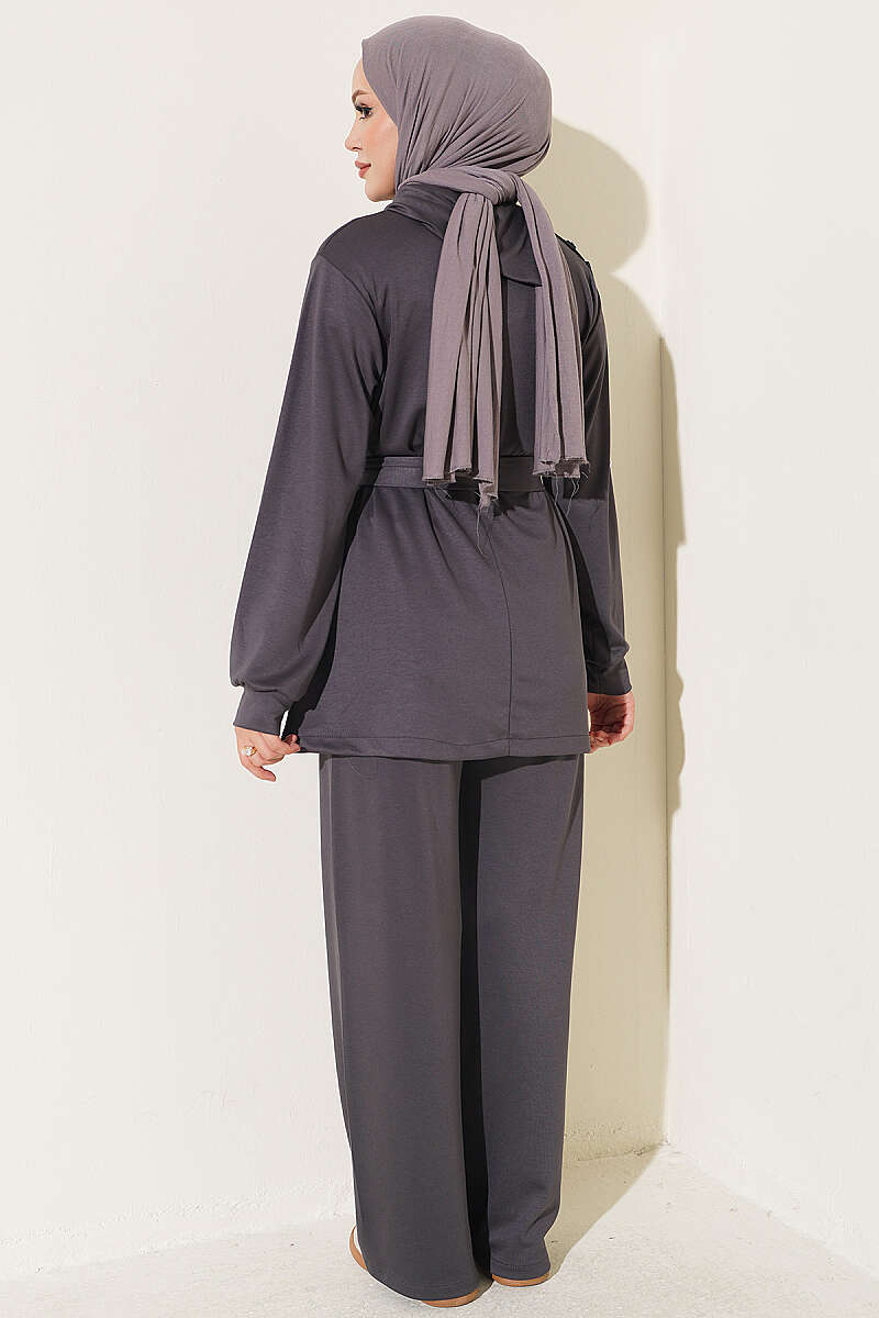 Two-Piece Set with Jewelled Buttons - Smoke Grey