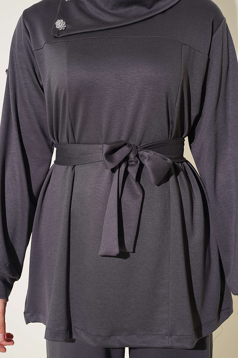 Two-Piece Set with Jewelled Buttons - Smoke Grey