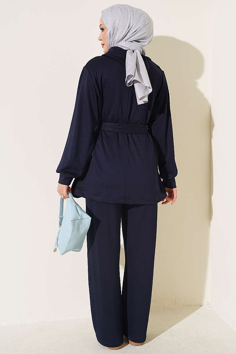 Two-Piece Set with Jewelled Buttons - Navy