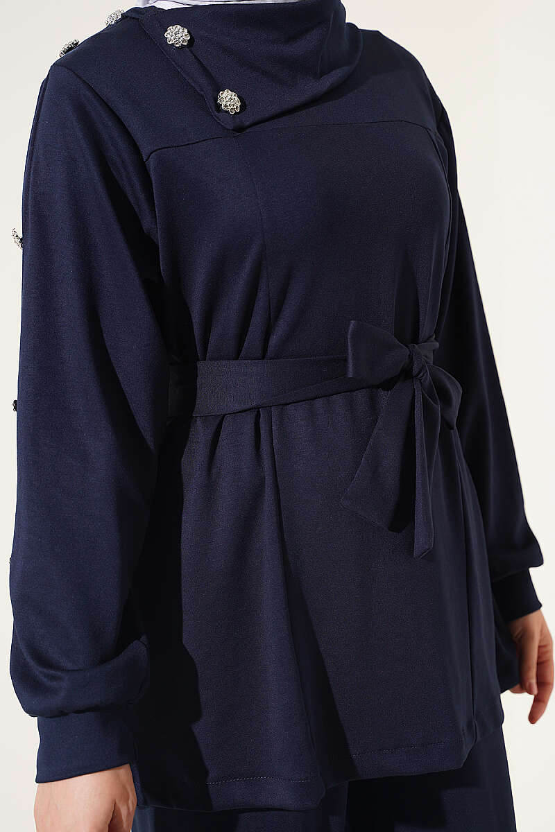Two-Piece Set with Jewelled Buttons - Navy