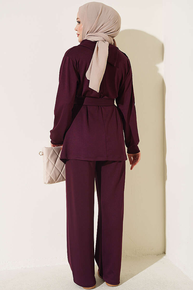 Two-Piece Set with Jewelled Buttons - Plum