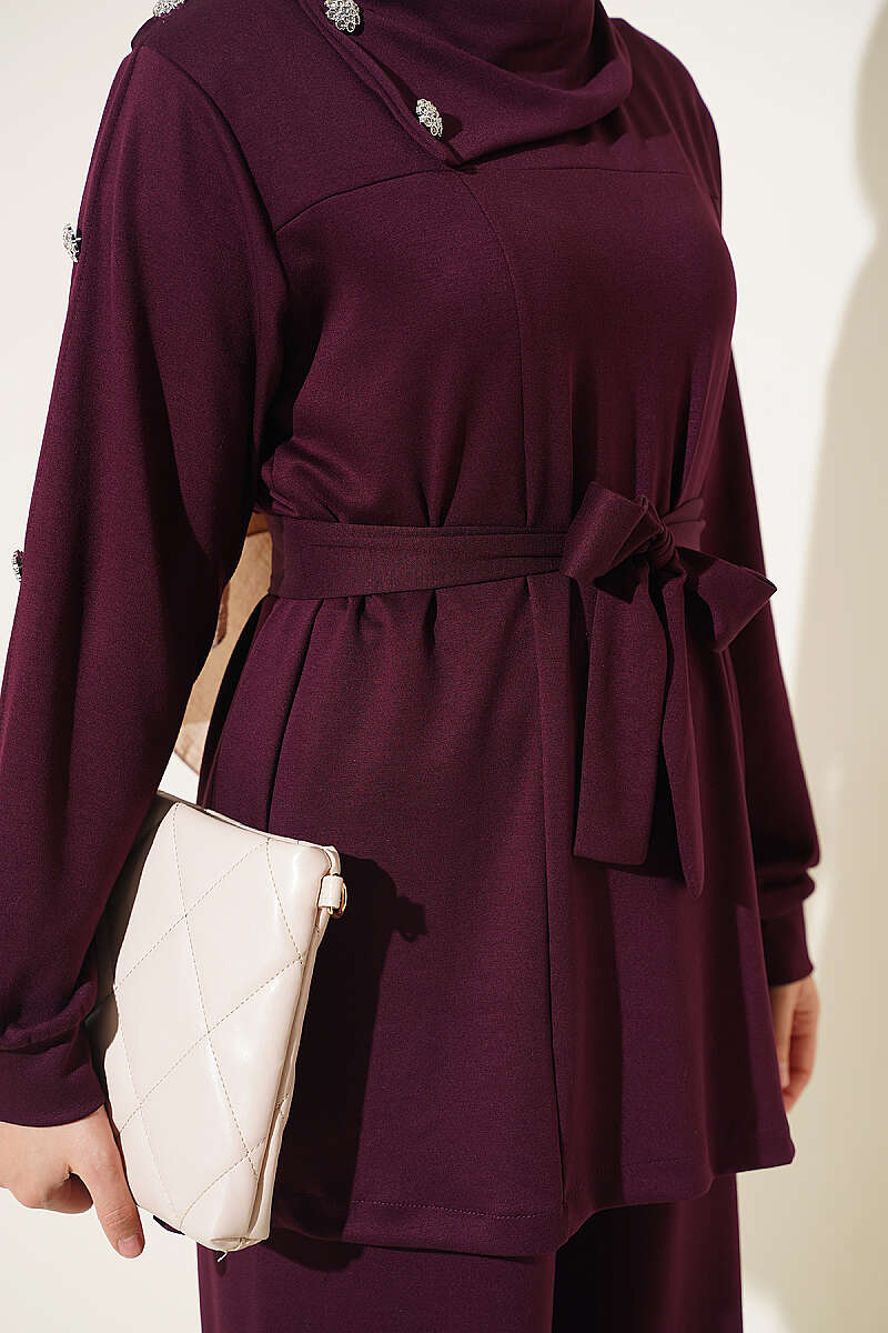 Two-Piece Set with Jewelled Buttons - Plum