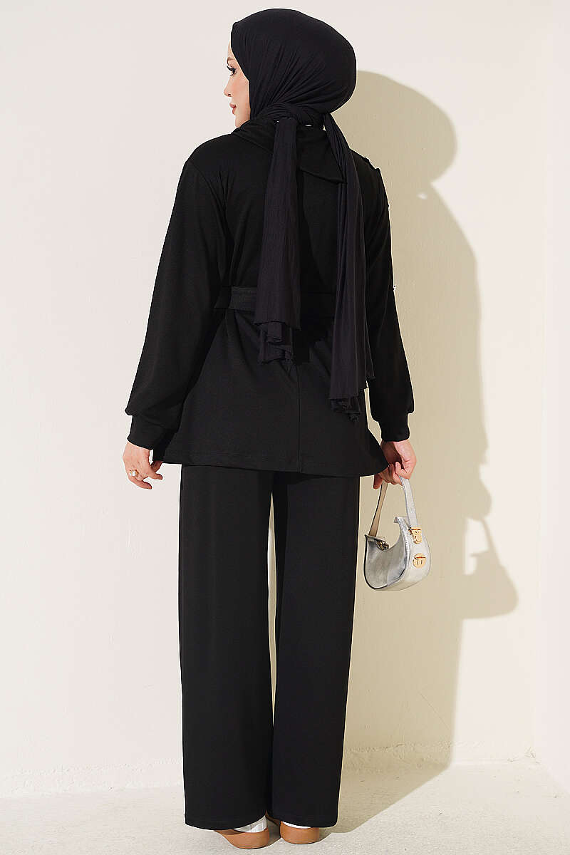 Two-Piece Set with Jewelled Buttons - Black