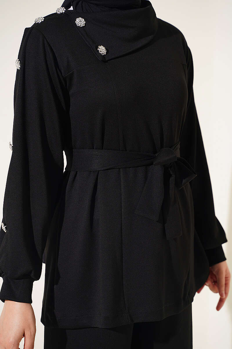 Two-Piece Set with Jewelled Buttons - Black
