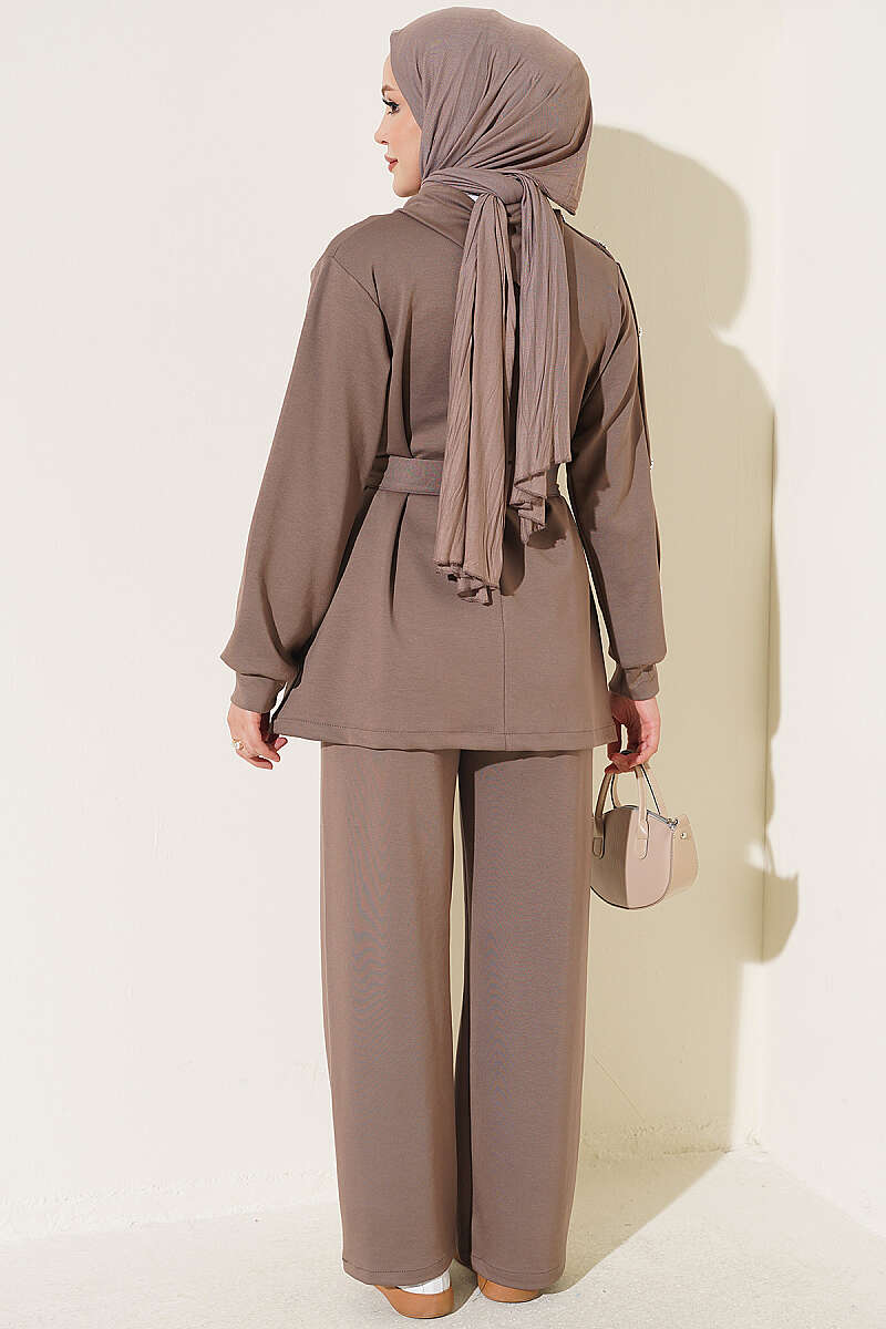 Two-Piece Set with Jewelled Buttons - Mink