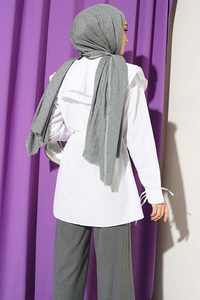Double Sailor-Collar Shirt with Stone Buttons - White