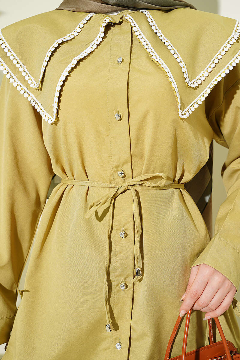 Double Sailor-Collar Shirt with Stone Buttons - Olive