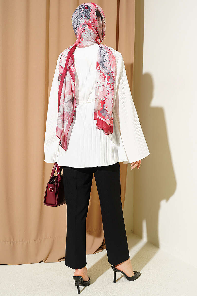 Textured-Stripe Shirt with Stone Buttons - Ecru