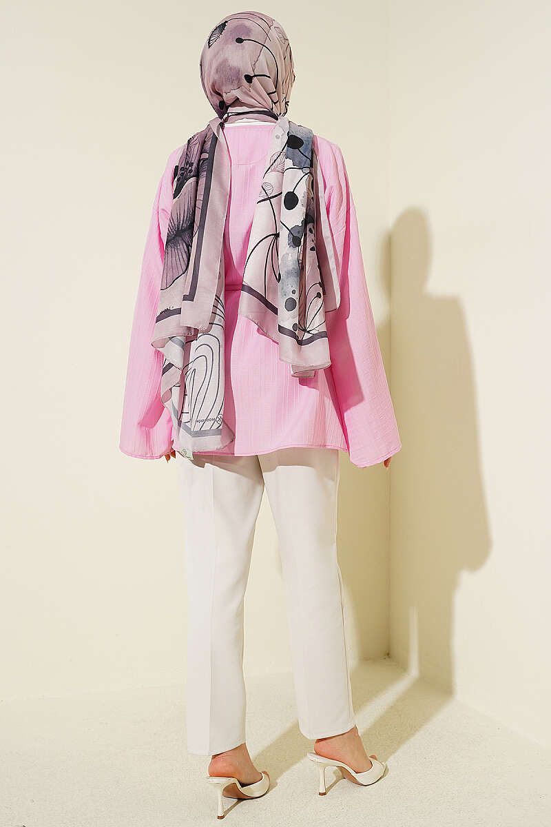 Textured-Stripe Shirt with Stone Buttons - Pink
