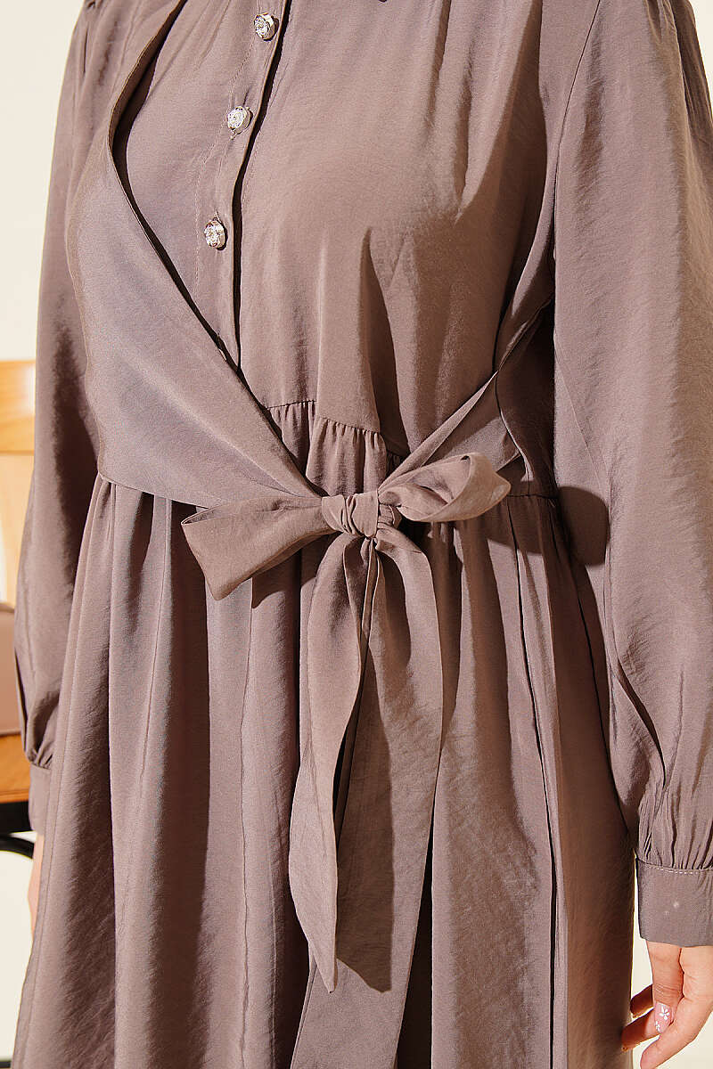 Side-Tie Dress with Stone Buttons - Mink