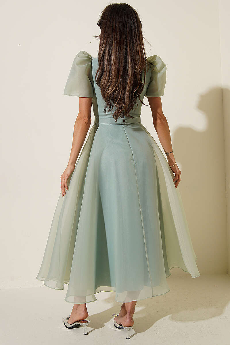 Princess Evening Dress with Stone Belt - Mint