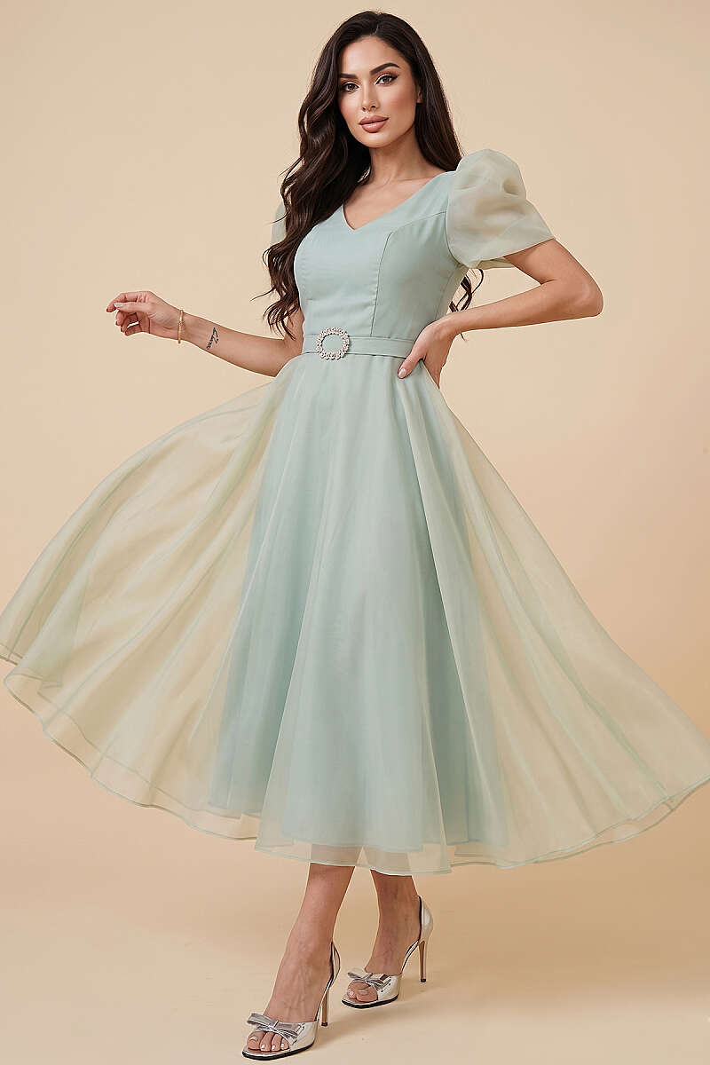 Princess Evening Dress with Stone Belt - Mint