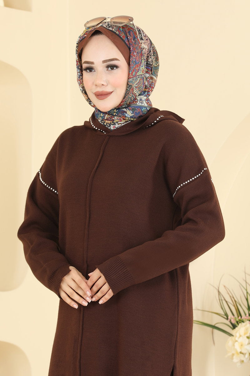 Stone-Strip Knit Two-Piece Set - Brown