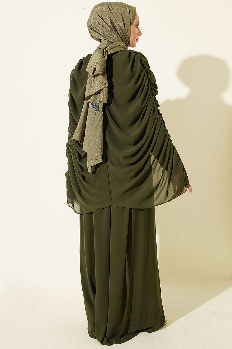 Draped Jumpsuit with Stone Rows - Khaki