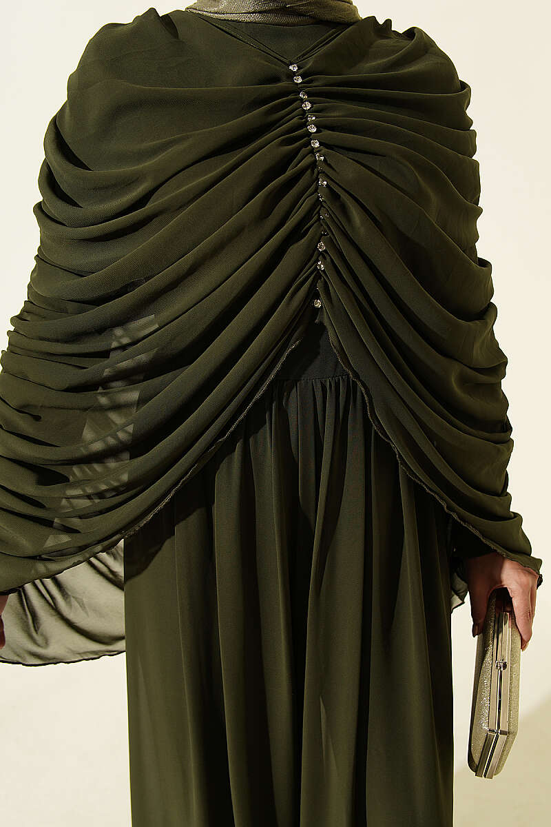 Draped Jumpsuit with Stone Rows - Khaki