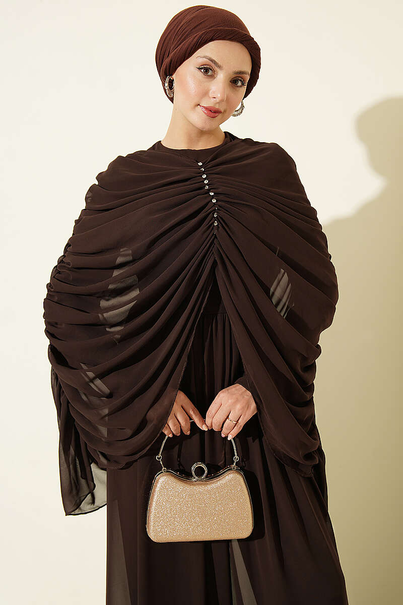 Draped Jumpsuit with Stone Rows - Brown