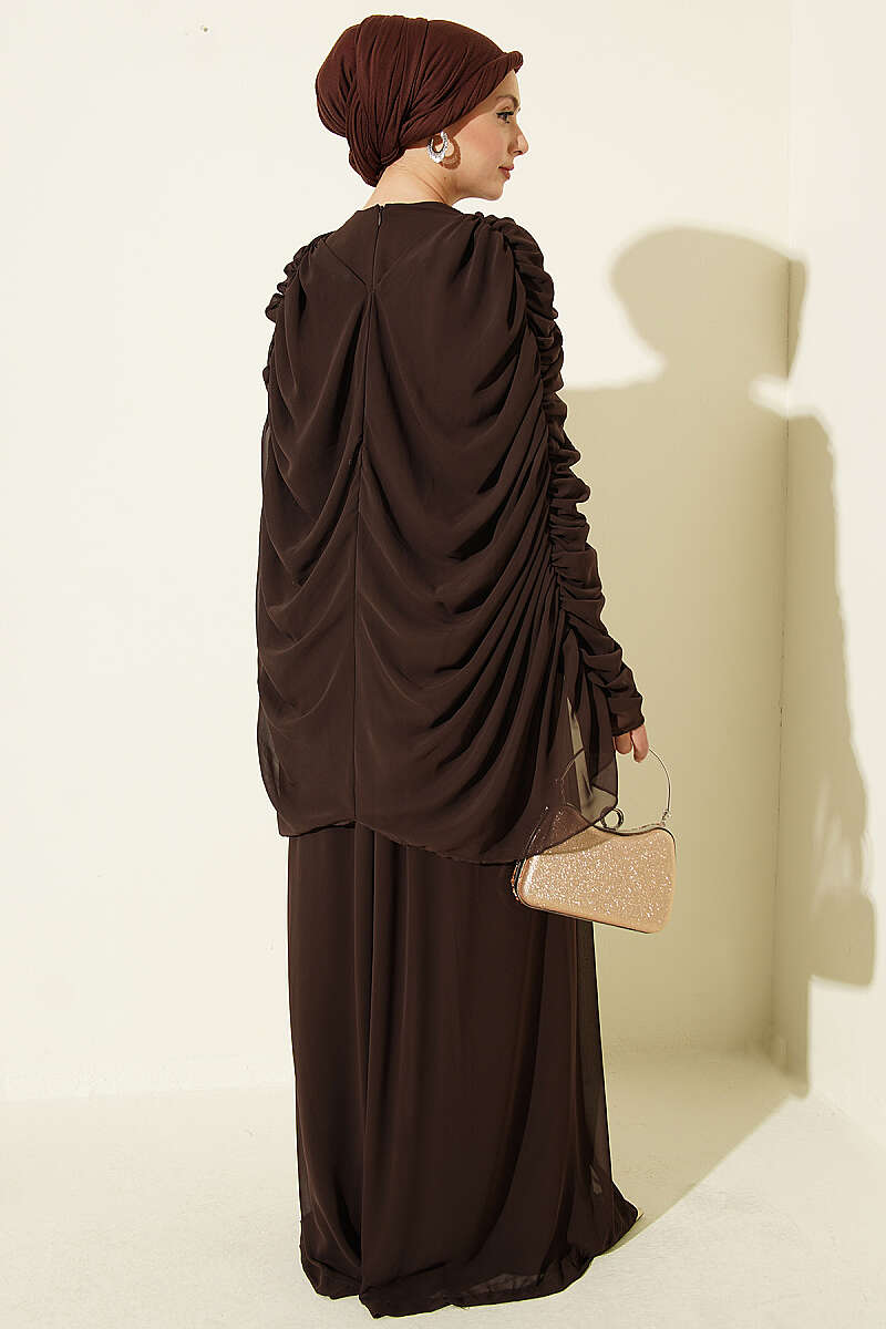 Draped Jumpsuit with Stone Rows - Brown