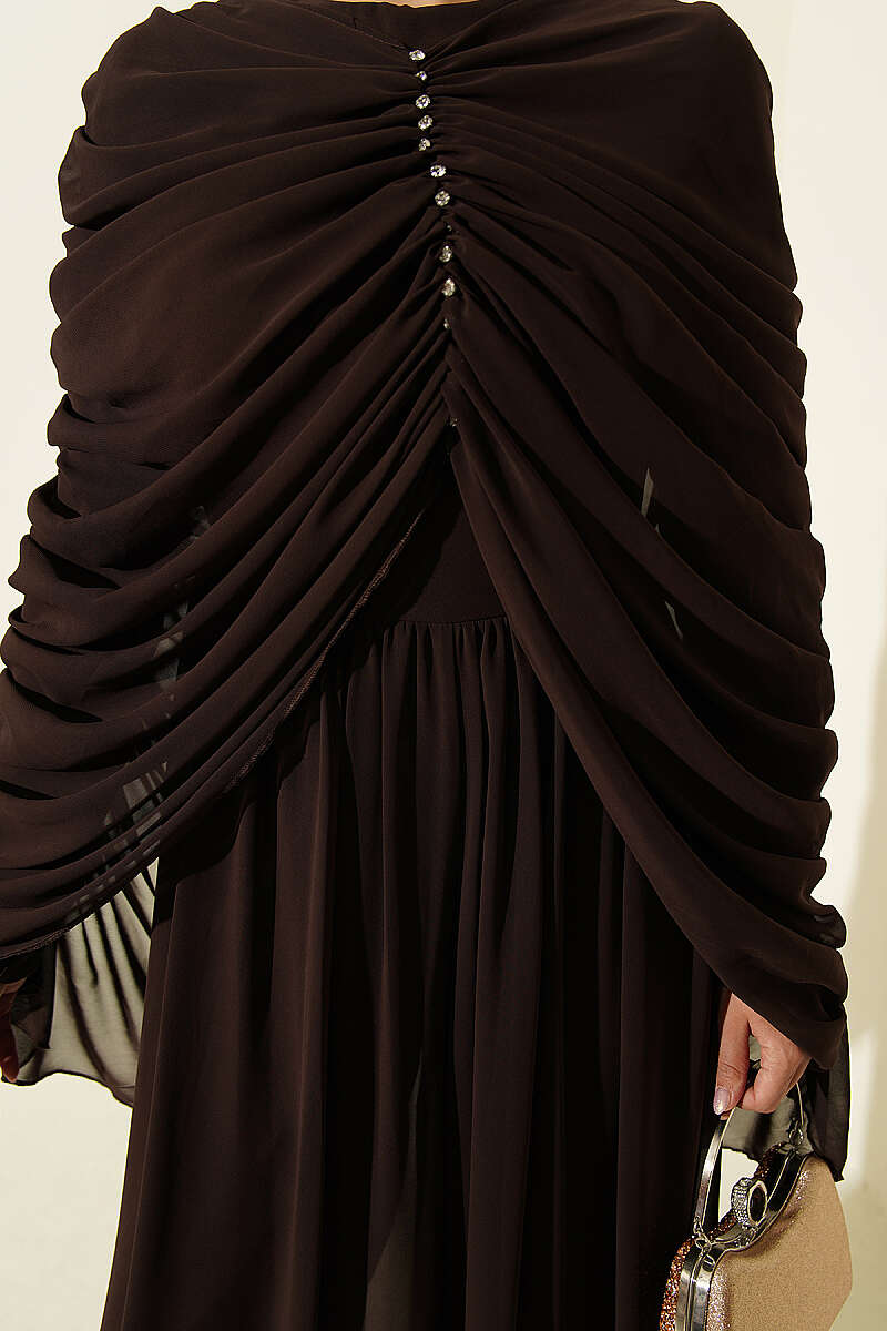 Draped Jumpsuit with Stone Rows - Brown