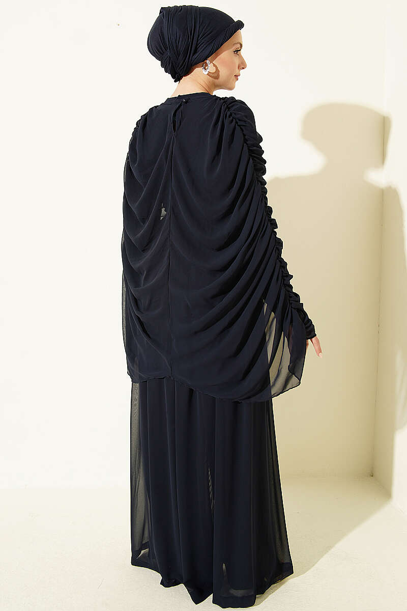 Draped Jumpsuit with Stone Rows - Navy