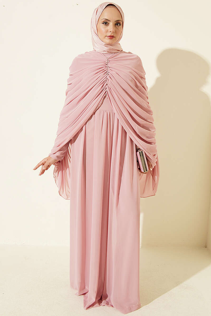Draped Jumpsuit with Stone Rows - Pink