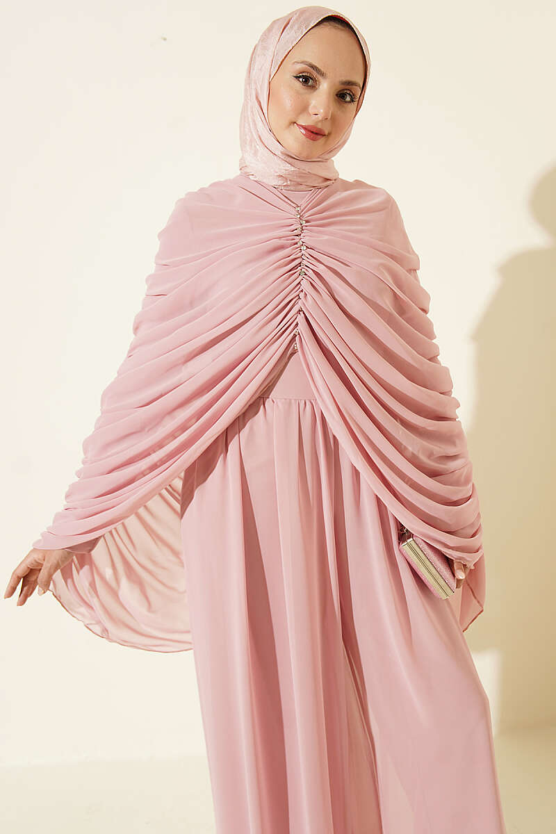 Draped Jumpsuit with Stone Rows - Pink