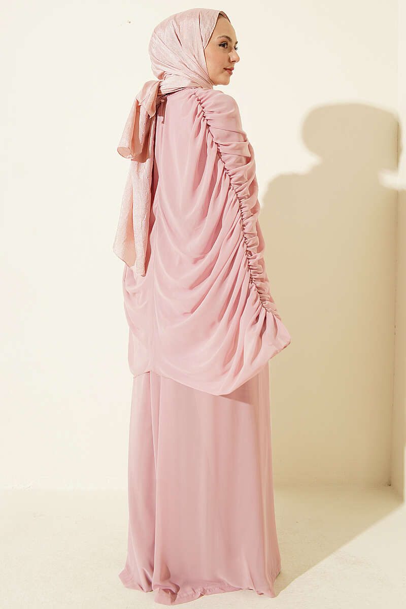 Draped Jumpsuit with Stone Rows - Pink