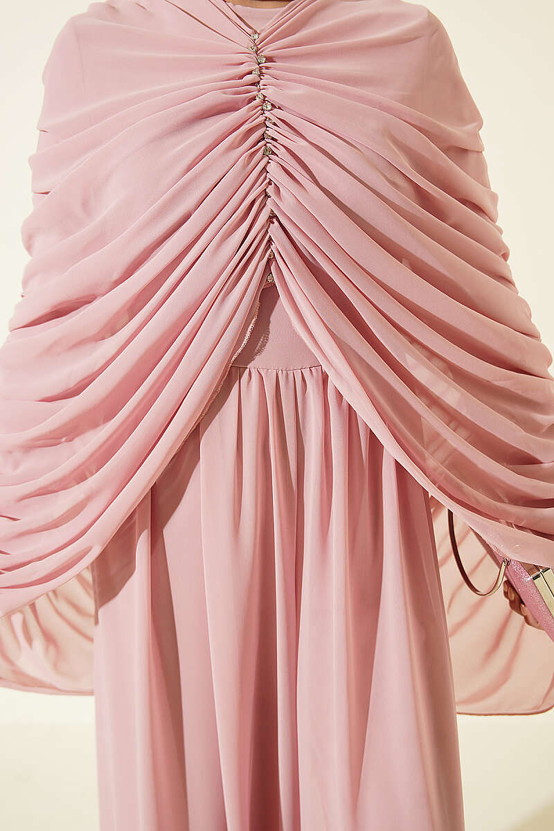 Draped Jumpsuit with Stone Rows - Pink