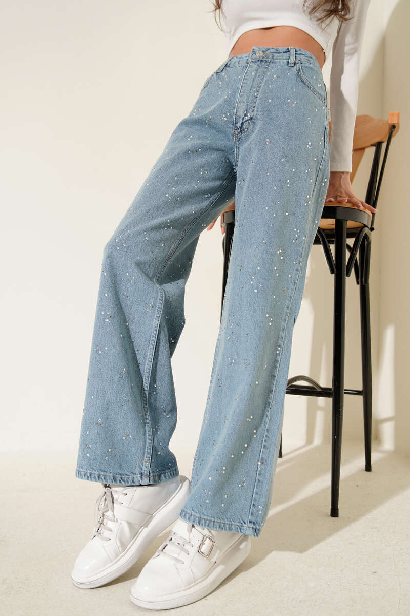 Stone-Embellished Jeans - Blue