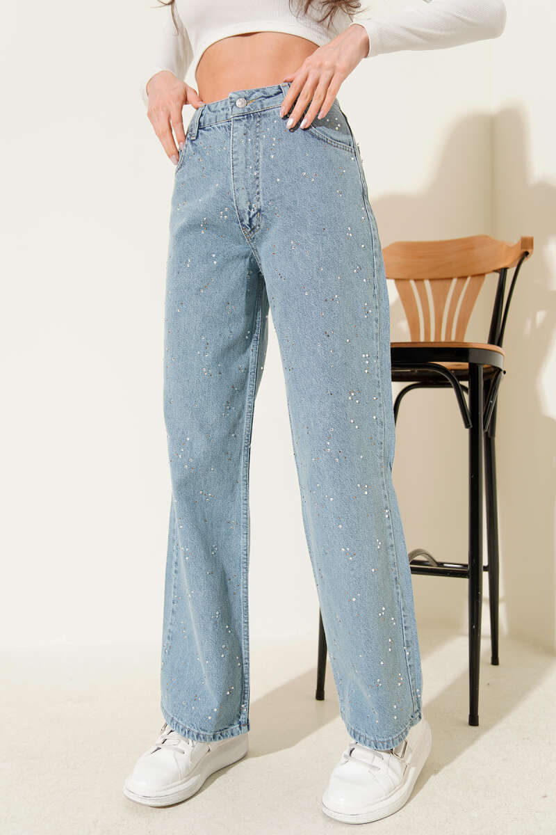 Stone-Embellished Jeans - Blue