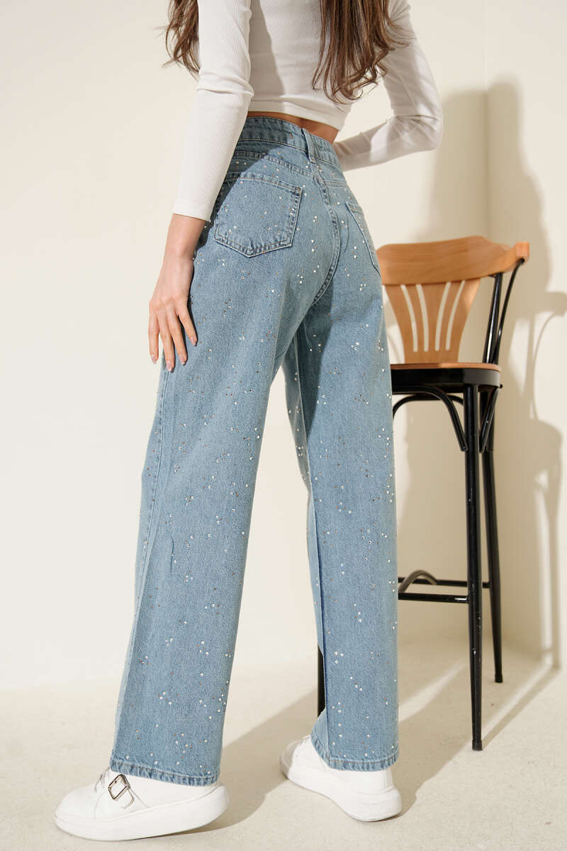 Stone-Embellished Jeans - Blue