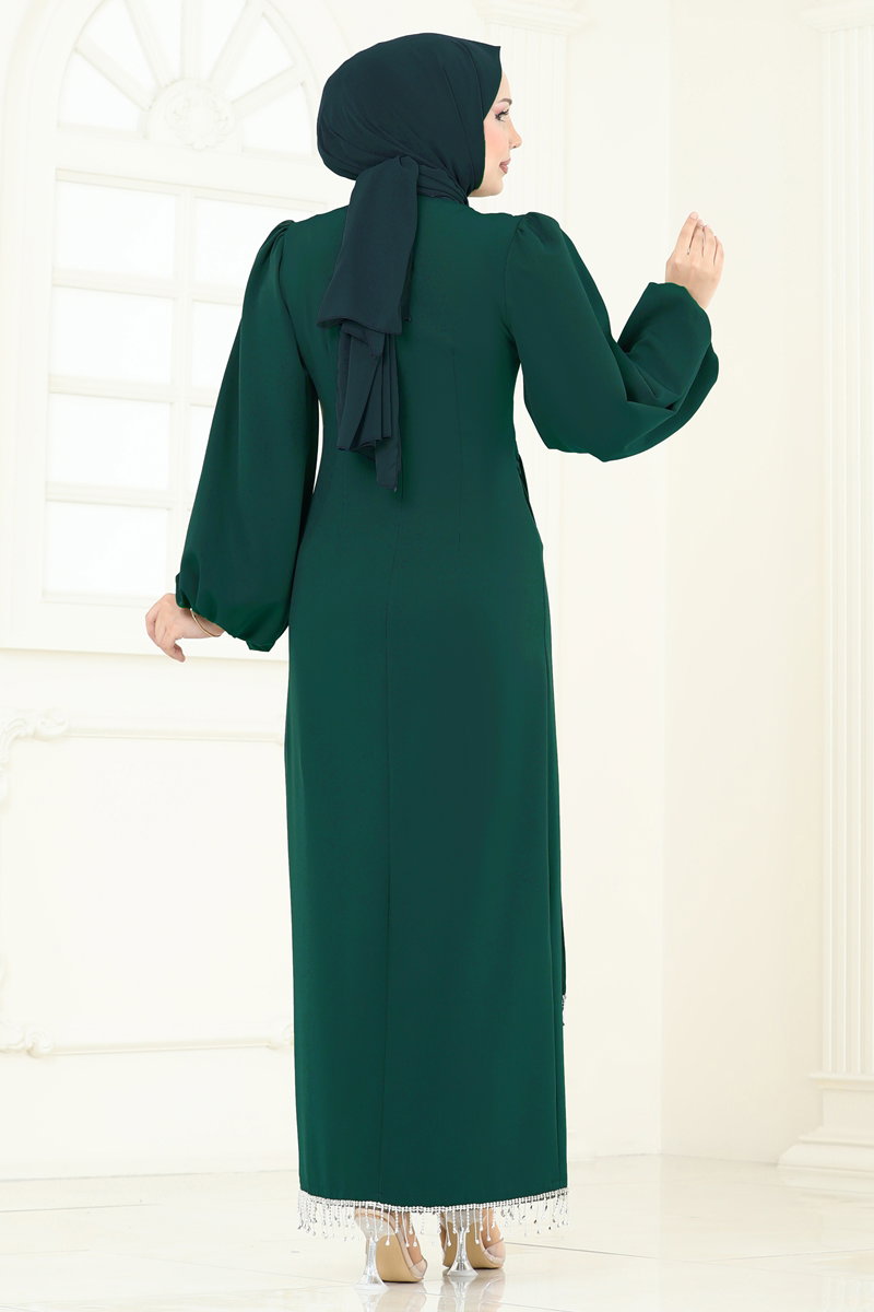Embellished Double Knit Evening Dress - Light Emerald