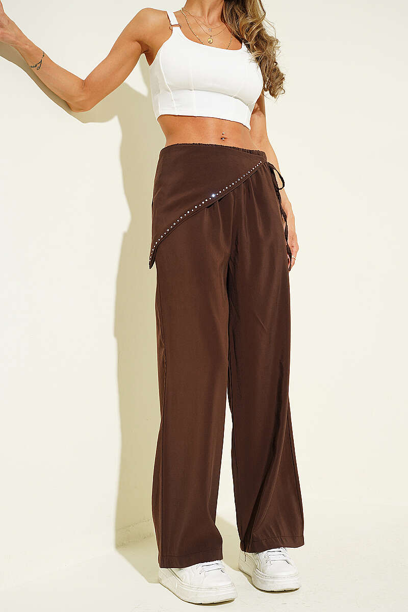 Modal Trousers with Jewelled Scarf Belt - Brown
