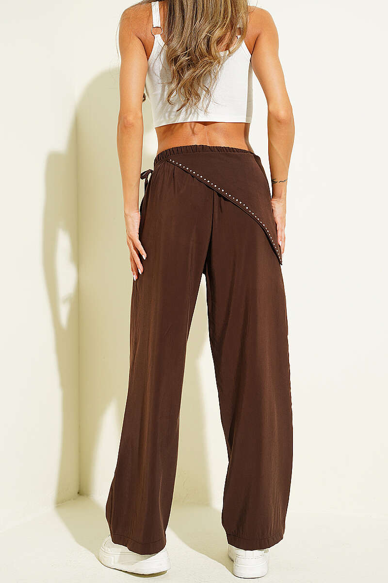 Modal Trousers with Jewelled Scarf Belt - Brown