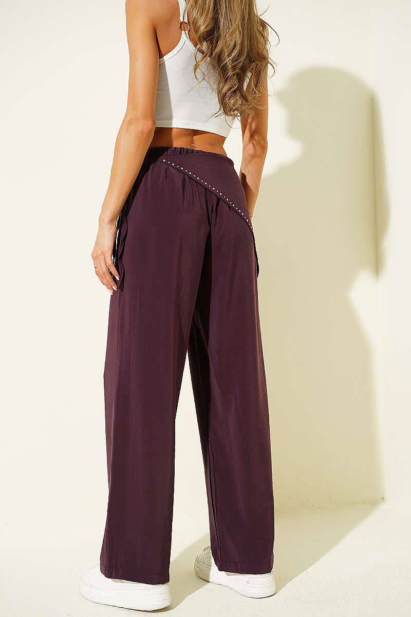 Modal Trousers with Jewelled Scarf Belt - Plum