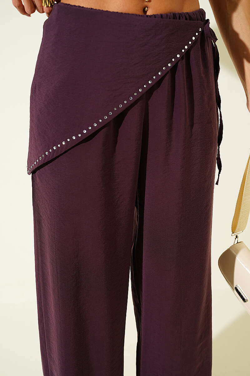 Modal Trousers with Jewelled Scarf Belt - Plum