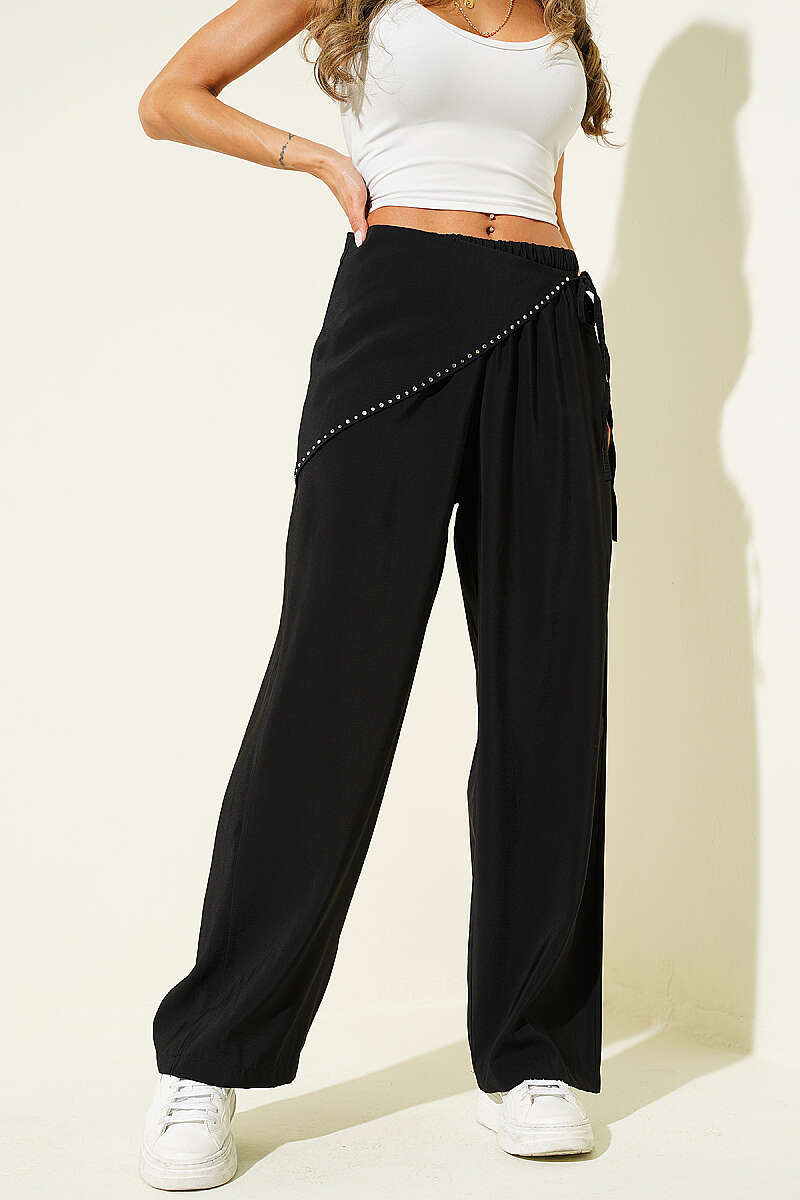 Modal Trousers with Jewelled Scarf Belt - Black